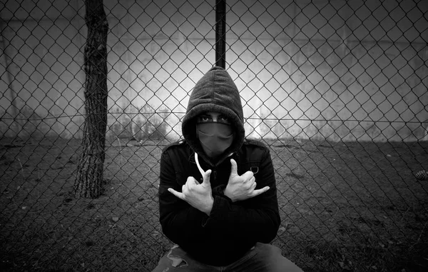 Young Criminal Protester Street Gang Aggressiveness Violence — Stock Photo, Image