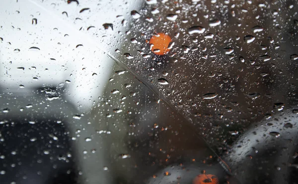 Gocce Pioggia Sul Vetro Dell Auto Pericolo Stradale Tempesta Invernale — Foto Stock