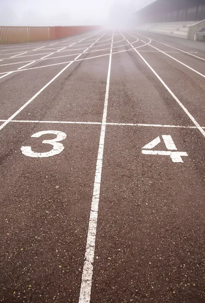 Piste Athlétisme Avec Brouillard Symboles Textures Sport Compétition — Photo