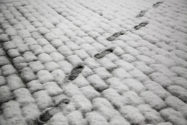 Pegadas Pegadas Terreno Nevado Dezembro Natal — Fotografia de Stock