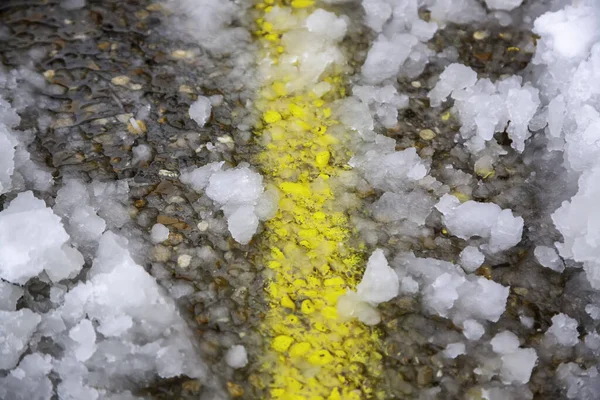 Estrada Com Neve Gelada Perigo Escorregadia Tempestade Inverno — Fotografia de Stock