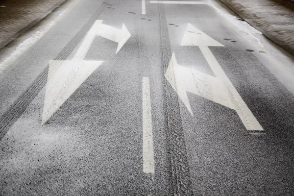 Route Avec Neige Glacée Danger Glissant Tempête Hiver — Photo