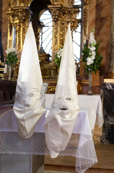 Spanya Kutsal Haftanın Tipik Kostüm Ayrıntıları Katolik Geleneği — Stok fotoğraf