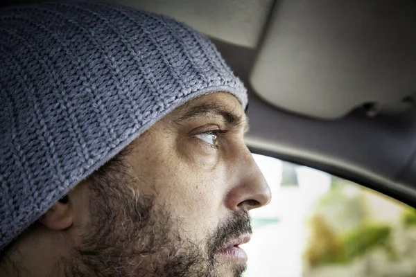 Detail Young Person Driving Cold Winter Day — Stock Photo, Image