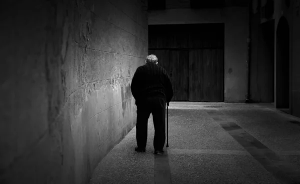 Elderly Man Cane Walking Street Active Retirement Lifestyle — Stock Photo, Image