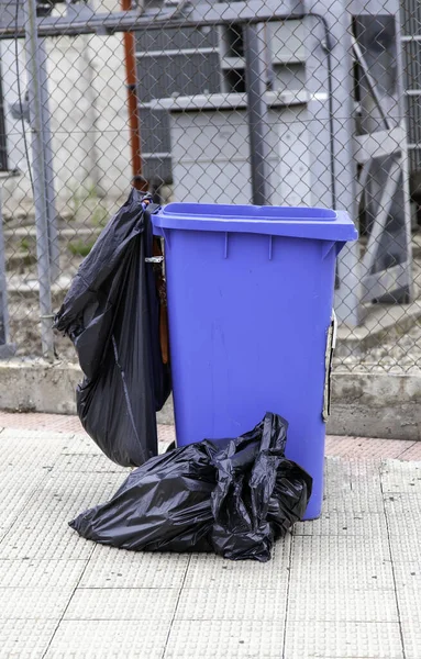 Container Thrown Garbage Bags Recycling Dirt Pollution — Stock Photo, Image
