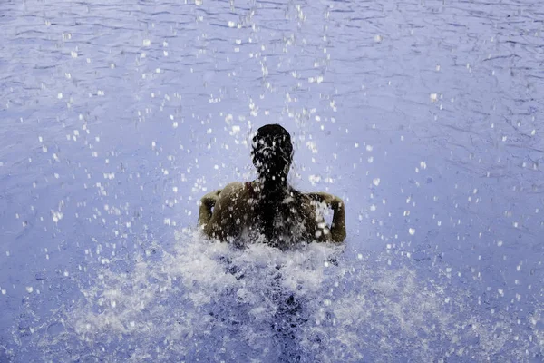 Femme Nageant Dans Piscine Spa Vacances Été — Photo