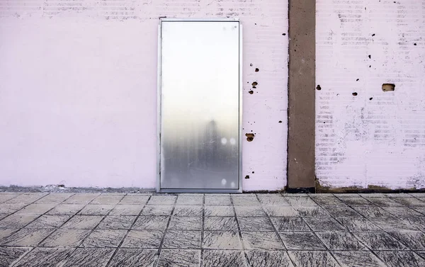 Silver Metal Door Detail Building Construction — Stock Photo, Image