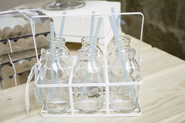 Glass milk bottles — Stock Photo, Image