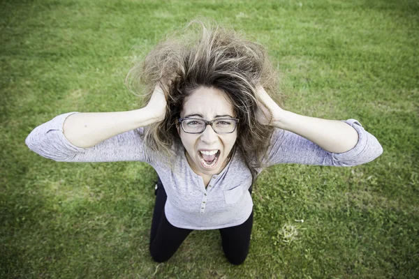 Hysterical blonde girl — Stock Photo, Image