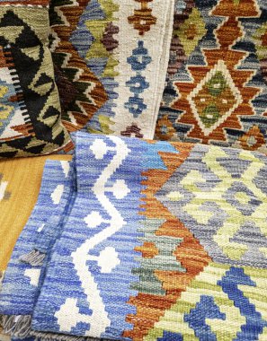 Dekoratif renkli kumaş halıların ayrıntıları