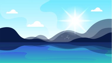 Güzel vektör manzarası - sakin deniz ve güneşli gün