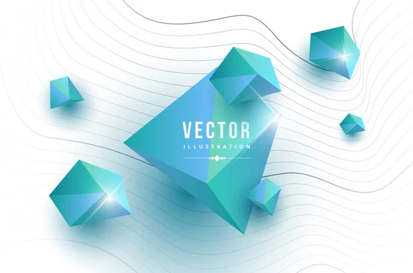 Polygones Vectoriels Bleu Vert Sur Fond Blanc Avec Fines Lignes — Image vectorielle