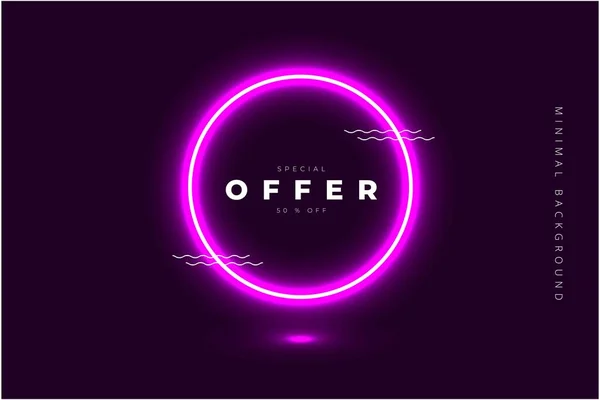 Pink Neon Circle Dark Background Lettering Special Offer — Stock Vector