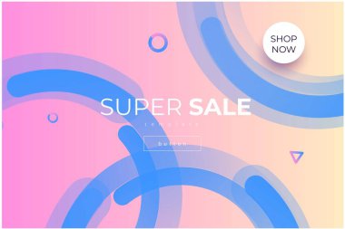 Mavi daireli soyut minimal vektör tasarımı ve gül ışığı arka planında harf süper satışı 