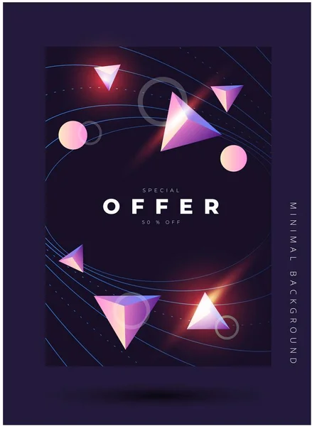 Beautiful Dark Elegant Vector Design Poster Pink Geometry Forms Shine — Stock Vector