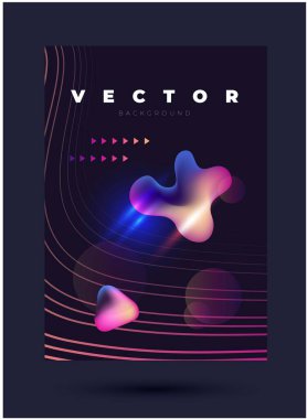 Zekası ve çok renkli damlaları ve siyah arkaplanda ince çizgileri ve okları olan güzel koyu renk vektör çizimi