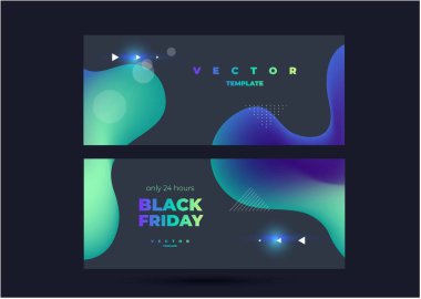 Modern vektör şablonu koyu arkaplan ve şekilsiz parlak damlalar ve parlak ve harf kara Cuma