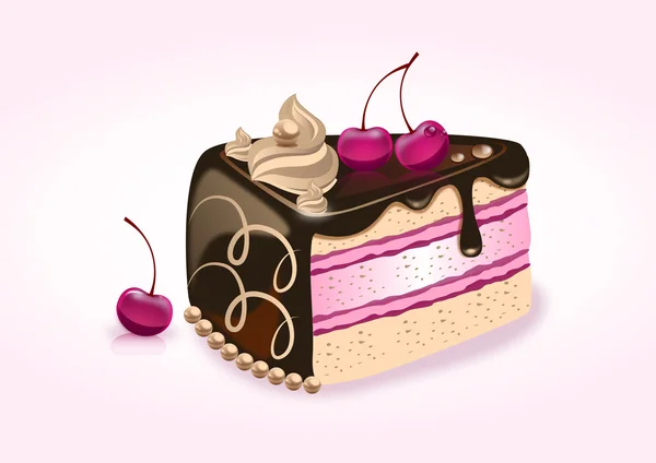 Chocolate cake with cherries — Stock Vector