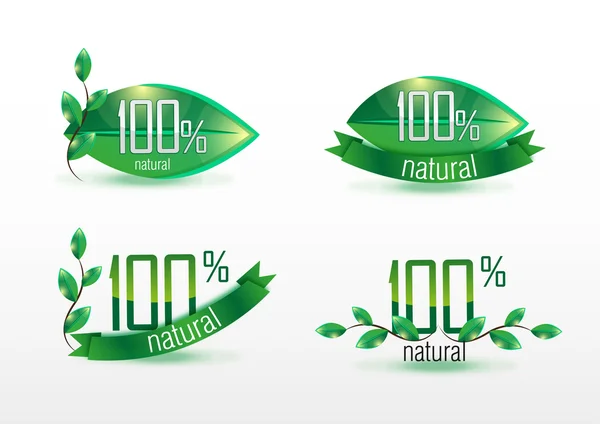 Jeu d'autocollants 100 % naturels — Image vectorielle