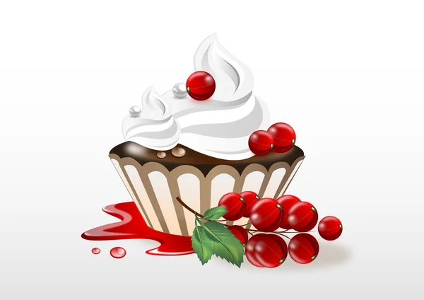 Pastel de chocolate con grosellas rojas — Vector de stock