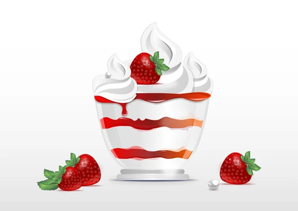 Vanilla ice cream with strawberry jam — Stock Vector