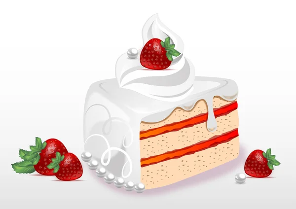 Pastel con crema batida y fresas — Vector de stock