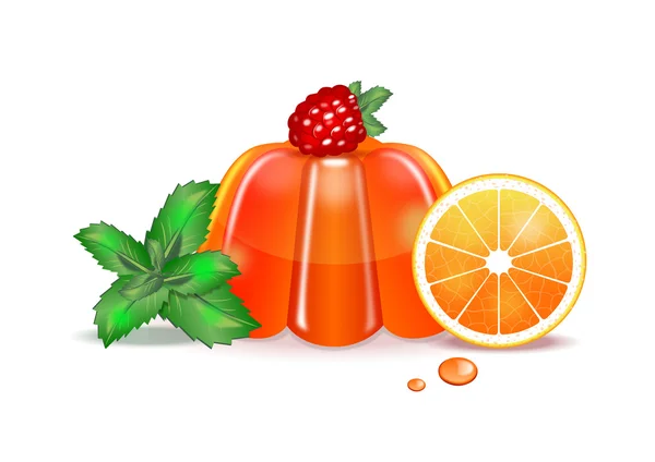 Orange jelly with raspberries and mint — Stock Vector