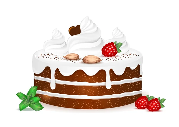 带有浆果和坚果的巧克力蛋糕 — 图库矢量图片