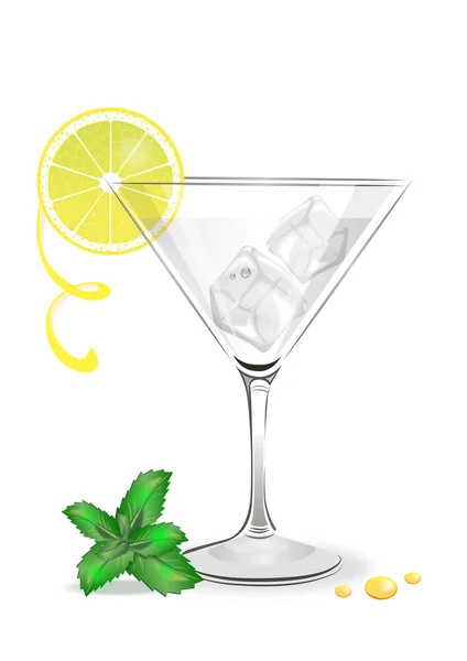 Il bicchiere Martini con ghiaccio e limone — Vettoriale Stock