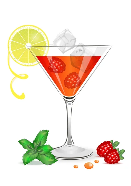 浆果饮料玻璃与冰块和柠檬 — 图库矢量图片