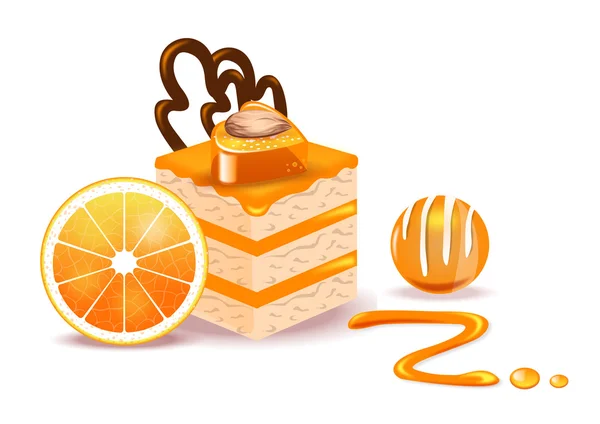 Dessert vanille avec jus d'orange sur fond blanc — Image vectorielle