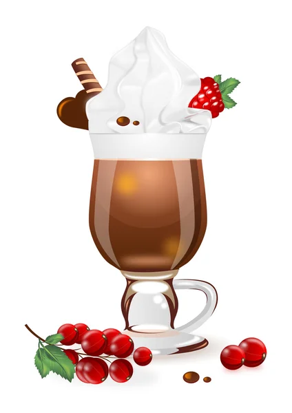 Chocolat chaud aux baies et crème fouettée dans un verre — Image vectorielle