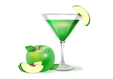 bir bardak beyaz zemin üzerine elmalı martini