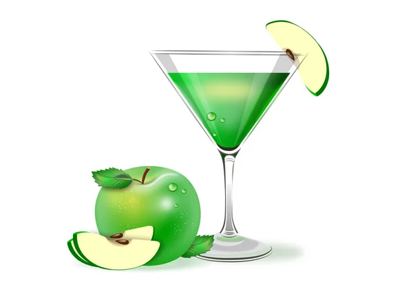 Apple martini in einem Glas auf weißem Hintergrund — Stockvektor