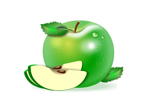 Beyaz arkaplanda yeşil elma — Stok Vektör