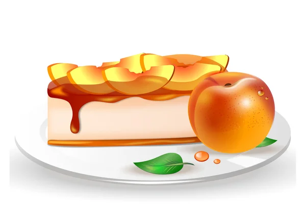 桃のジャムと白い背景の上の皿の上の桃のスライス ケーキ — ストックベクタ