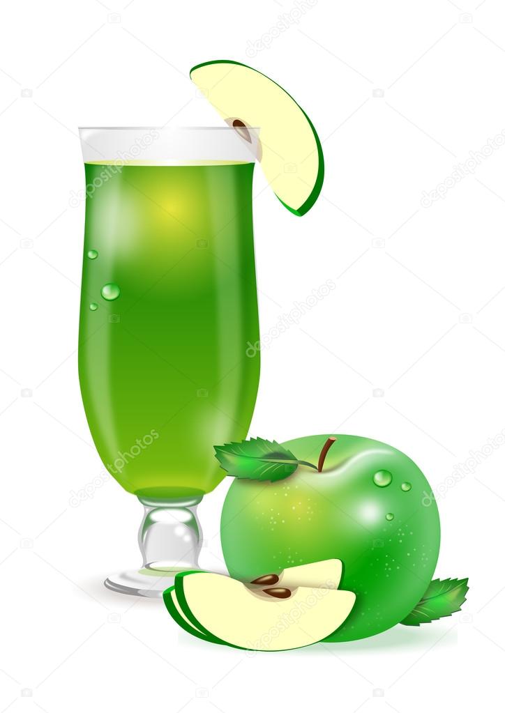 Apple juice in glass on white background