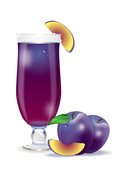 Plum juice in a glass on white background Stock Vector