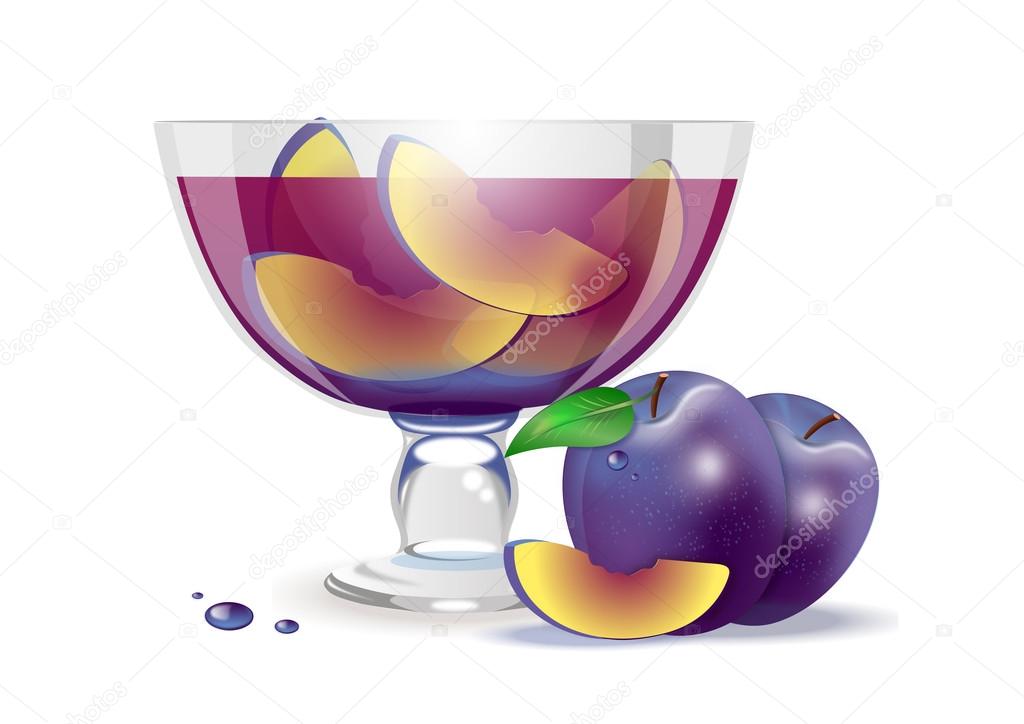 plum jam in a vase on white background