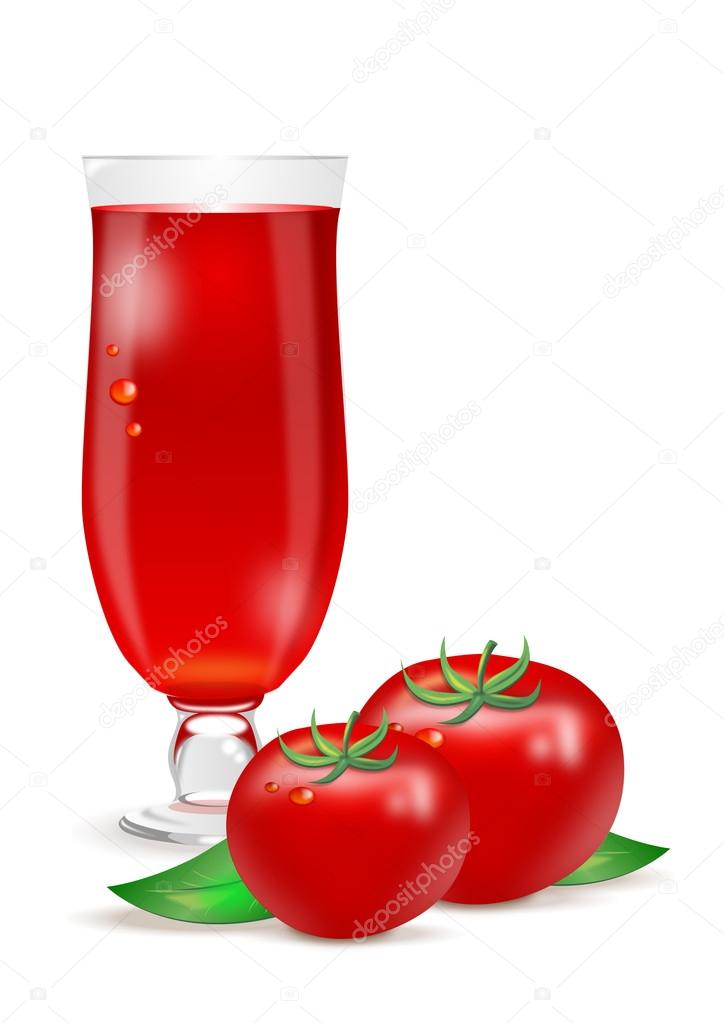 tomato juice in glass on white background