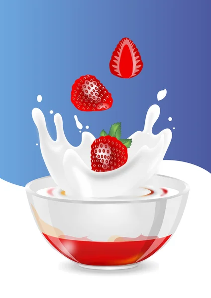 Strawberry yogurt in a glass bowl Royalty Free Stock Vectors