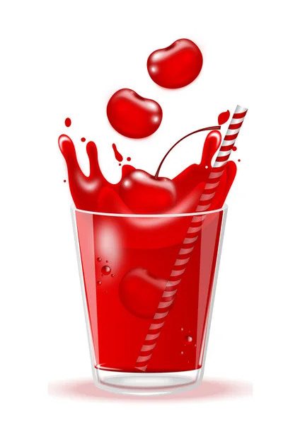 Cherry juice i ett glas på vit bakgrund — Stock vektor