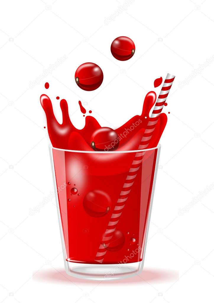 juice of red currants in a glass on white background