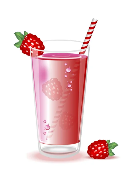 Raspberry milkshake in een hoog glas op een witte achtergrond — Stockvector