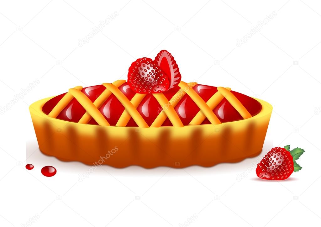 cake with strawberry jam on white background