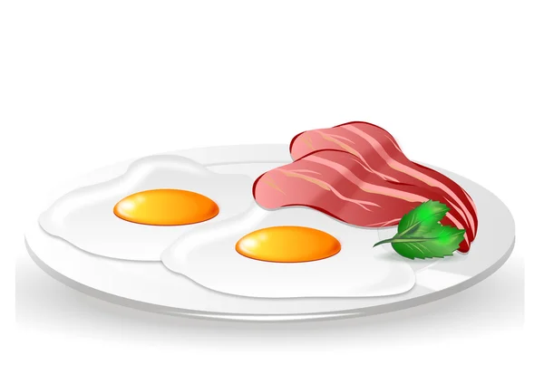 Ovos e bacon em uma chapa no fundo branco — Vetor de Stock
