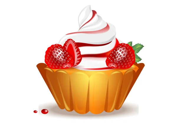 Cake basket with strawberries and whipped cream on white background — Stock Vector