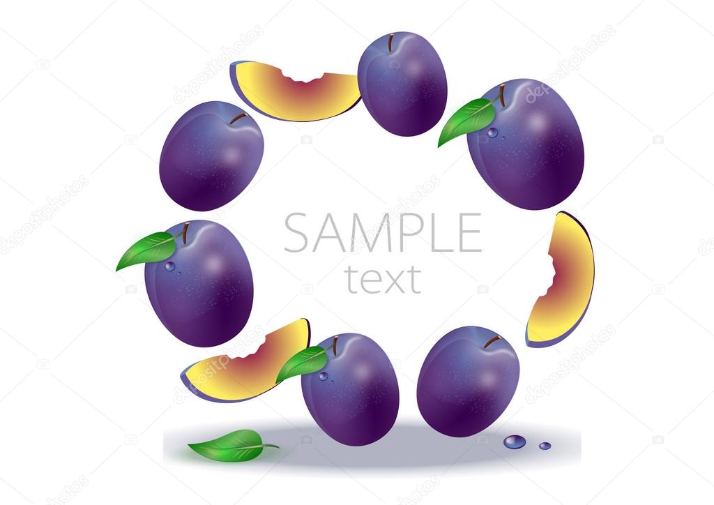ripe plums on a white background