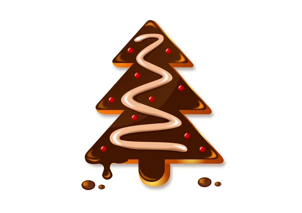 Árboles de Navidad de jengibre con chocolate y glaseado de vainilla sobre un fondo blanco — Vector de stock